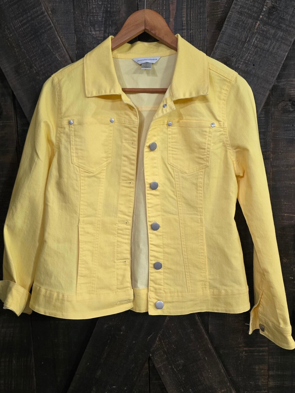 Christopher & Banks Yellow Denim Jacket with Silver Buttons Sz Small